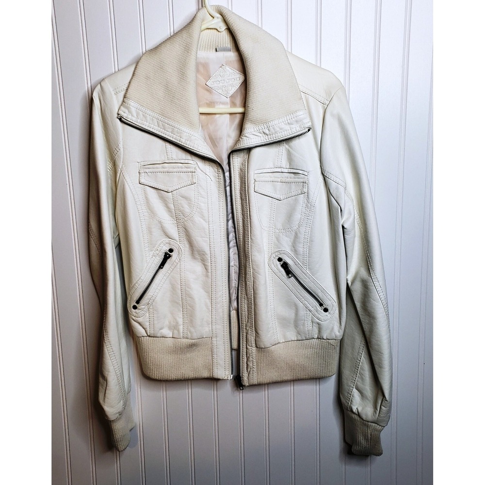 JouJou Women's Light Beige Jacket‎  Leather-like Size L Warm Lining